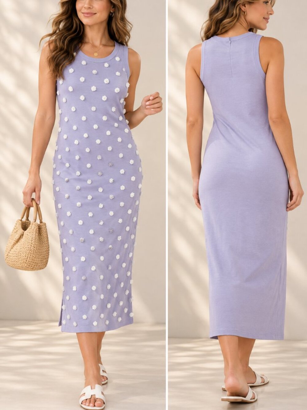 Michael Kors Lavender Floral Appliqué Tank Midi Dress Small NWT